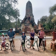family on bikes in Ayuthaya, Thailand
