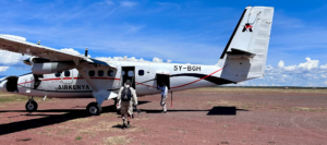 world schooling family boarding a safari flight in Kenya
