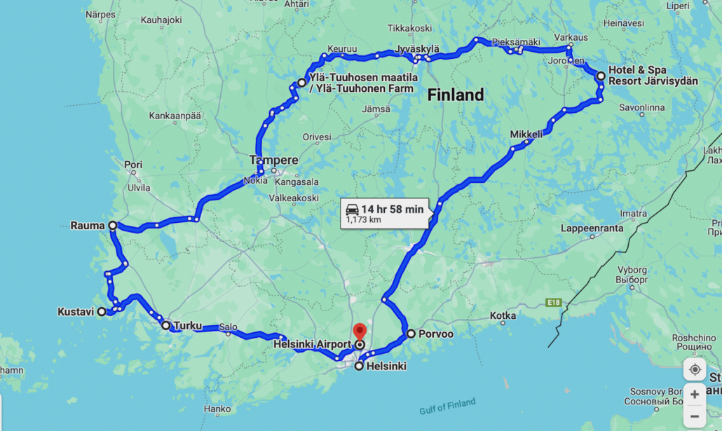 driving route for Family Travel Finland